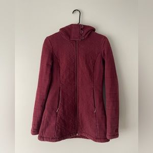 The North Face XS ladies maroon quilted jacket with soft grey lining